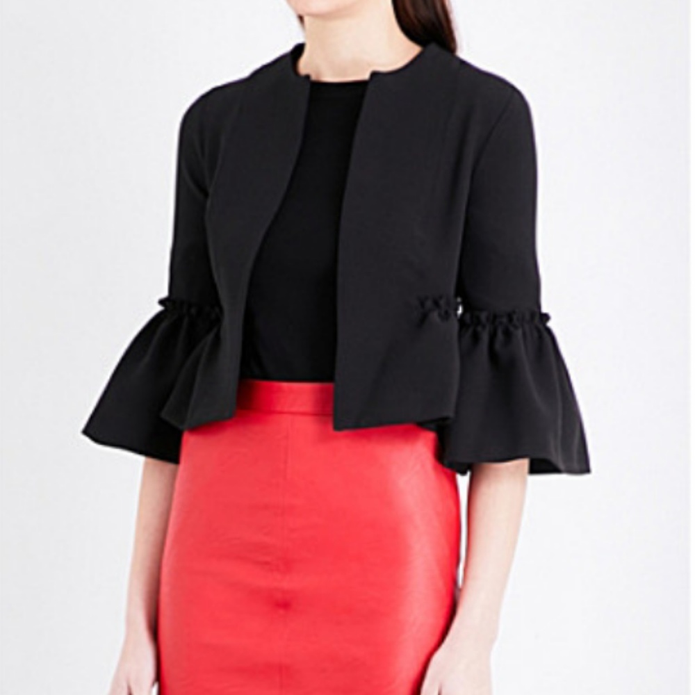 Topshop Bell Ruffle Sleeve Cropped Jacket - Picture 3 of 8